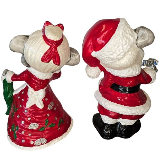 Kitschy Vintage Mr Mrs Santa Claus Mice Wasted Ceramic Handpainted 9.5" Red 70s - Picture 6 of 13
